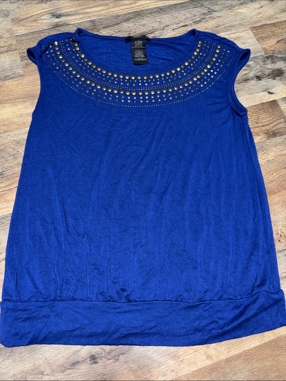 Grace Elements-Studded Scoop Neck Women's Top - Royal Blue